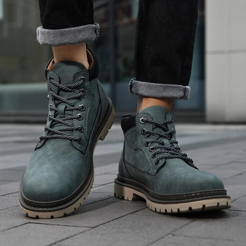 Heißer Verkauf Herrenstiefel Handgefertigt Echtes Leder Knöchelhohe Stiefel Winter Leder Schuhe für Herren Outdoor Hohe Wanderstiefel Sneaker