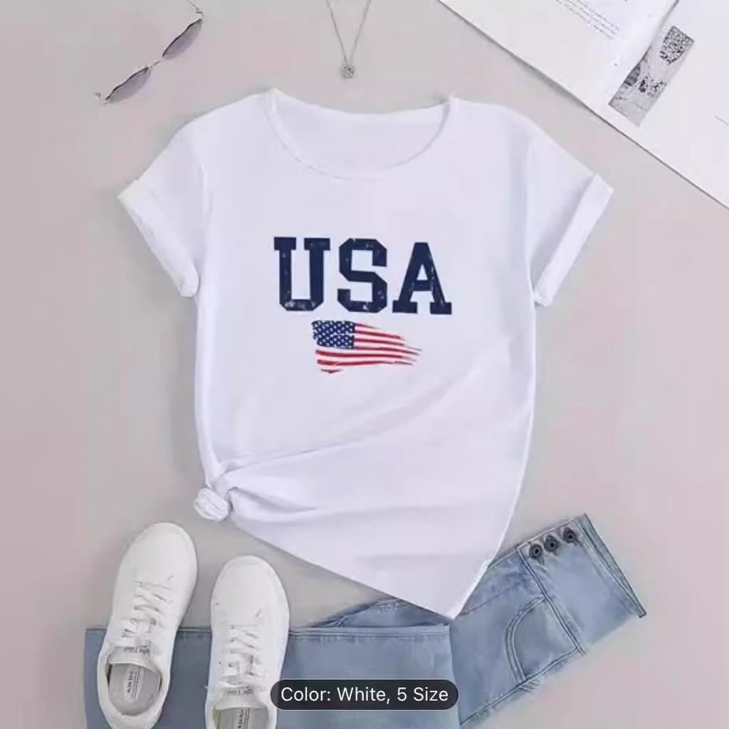 European and American spot printed crew neck T-shirt spring and summer casual short-sleeved crew neck top short-sleeved women's T-shirt