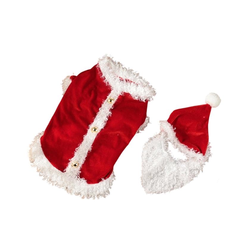 Christmas Themed Dog Clothing Velvets Plush Outfit Winter Wear With Snap Closures For Small Media Breeds