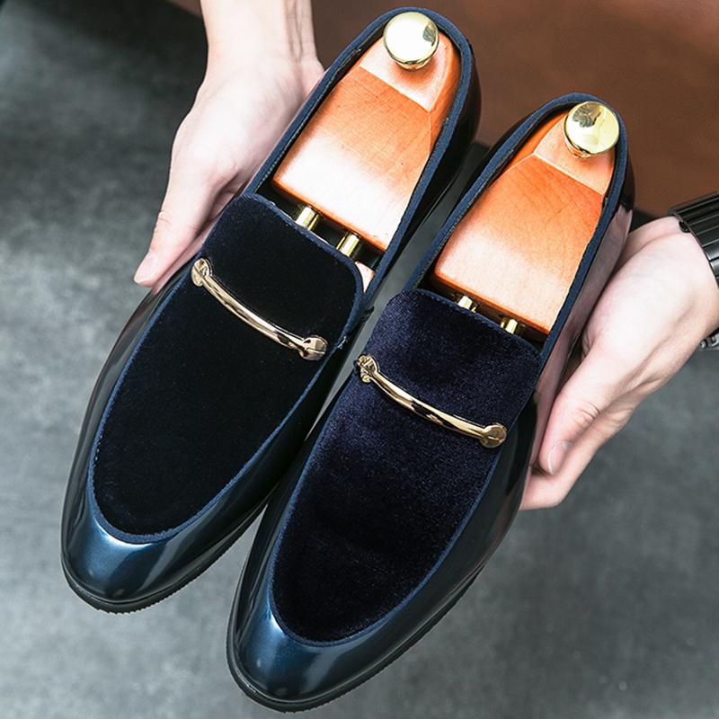 

Новая Мода Заостренный Замшевый Кожаный Лоскутный Платье Мокасины для Вождения Дизайнерские Свадебные Лоферы для Мужчин Sapatos Tenis Masculino 42 синий