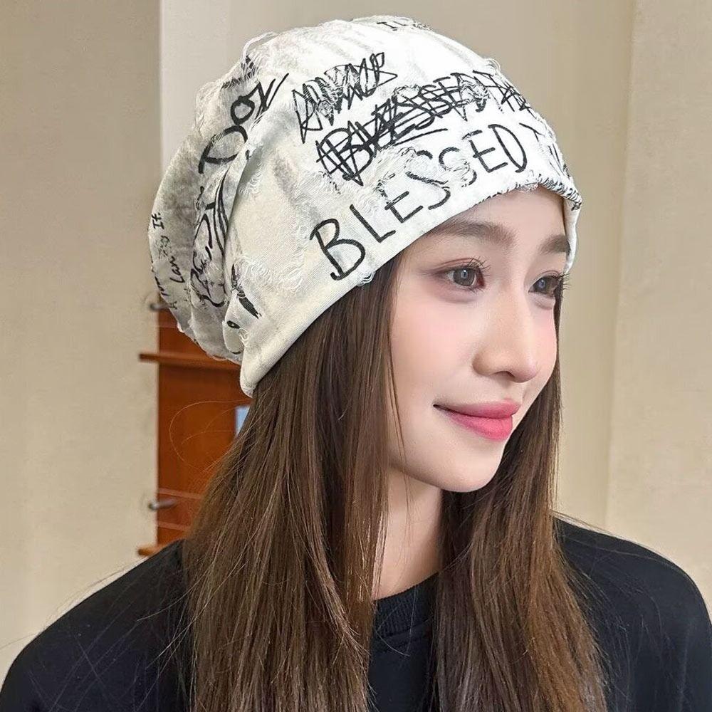 Fashion Thin Bonnet Letter Print Beanie Loose Wasteland Style Vintage Beanie Streetwear Design Casual Pullover Hat Unisex