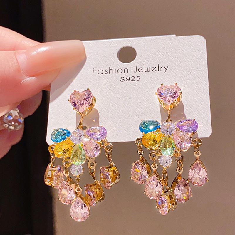 Silver Needle Diamond Tassel Drop Earrings: Elegant, Fashionable, Statement Design