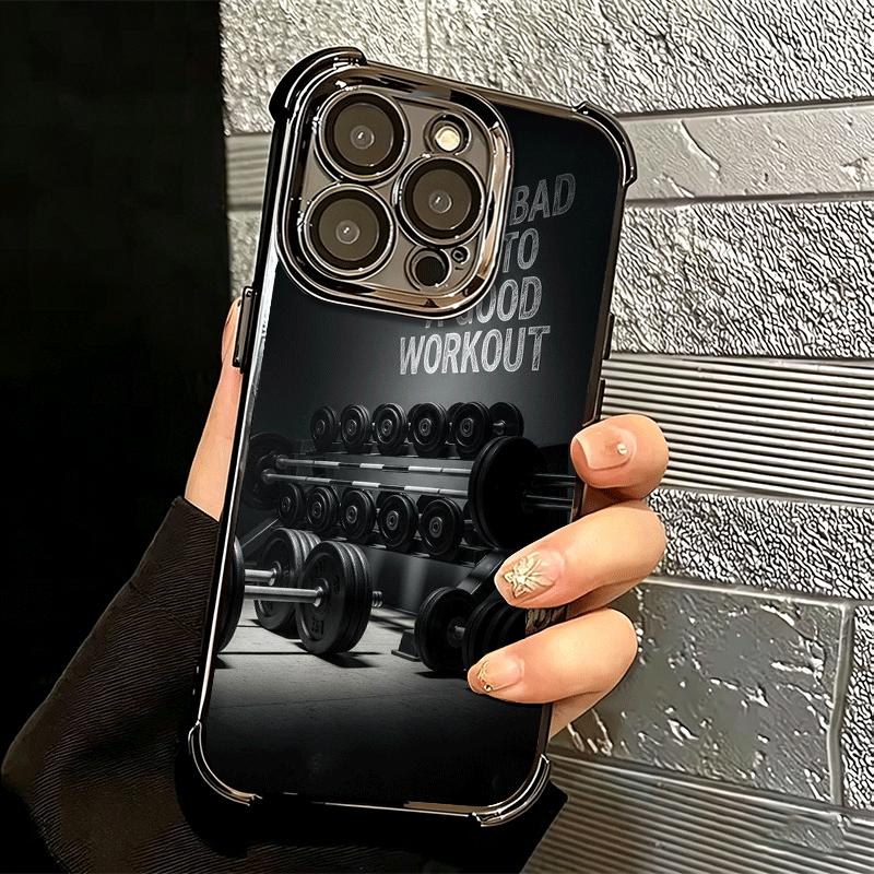 Gym Mode Fitness Bodybuilding Plating Phone Case For Iphone 16 17 Pro Max Air 16E 14 15 Plus 12 13 Mini Anti-Fall Airabag Cover