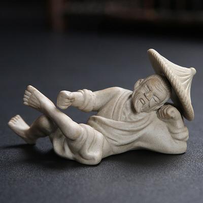 Jingdezhen Handgemachtes Teehaustier aus lila Ton und Steinzeug, Alter Mann spielt Klavier, Schach, Ornament, Keramik, Teezeremonie