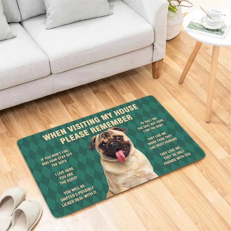 Doberman Funny Slogan Door Mat Small Carpet Dog Image No Need To Knock We Know You’re Here Slogan Anti-slip Rug for Home Decor