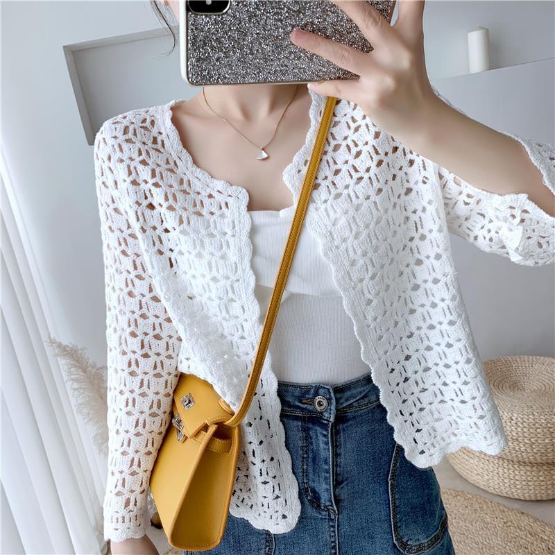 

Women s 2025 Spring/Summer Knit Cardigan - Short, Hollow Out Shawl Style Versatile Top XL