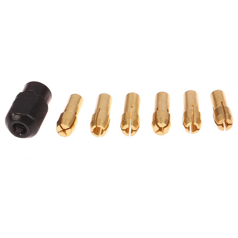 7Pcs Brass Collet 1.0/1.6/2.0/2.4/3.0/3.2 + Check M8*0.75 Fits Rotary Tools Electric Grinder Accessories