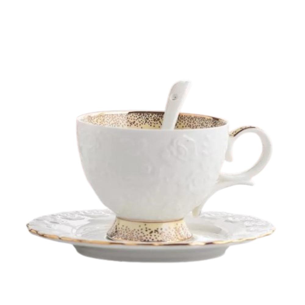 Exquisite Tea Cup Set Luxury Latte Flower Tea Water Cup Ceramic Coffee Cup Spoon Plate Set  Hotel