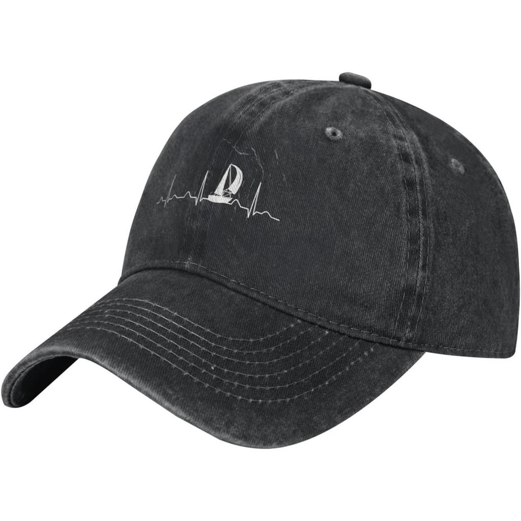 Sailing Heartbeat Baseball Cap Washed Cotton Dad Hat Adjustable Sun Protection for Unisex