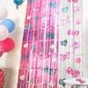 Kawaii Birthday Decorations, 2 Pack Cartoon Cat Theme Party Supplies, 3.3 x 6.6ft Tinsel Foil Fringe Curtains, Bow Photo Booth Props, Backdrop