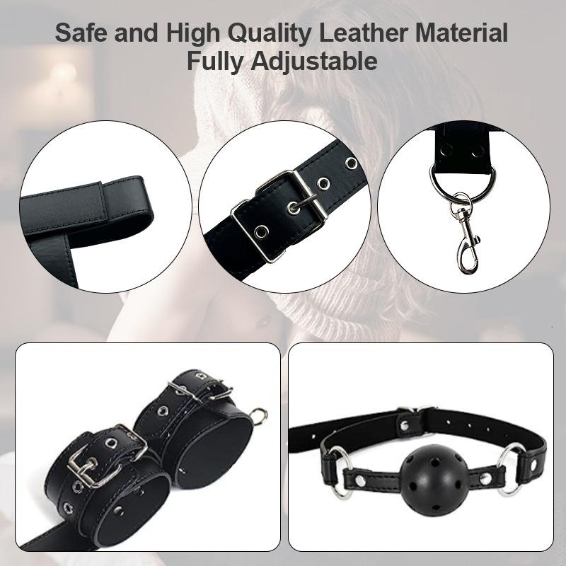 Bondage Kit Couple Sex Toys, Neck To Wrist Behind Back Handcuffs Collar, Adult Sex Straps S&M Extreme for Couple