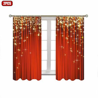2pcs Christmas Curtain Traditional Celebration Theme Pendant Holiday Party Supplies Window Decor Props For Living Room Bedroom