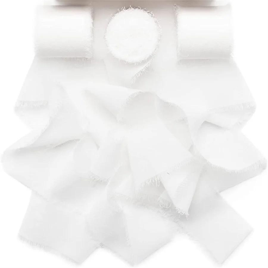 4cm x 5m Frayed Edged Satin Handmade Chiffon Silk Ribbon For Wedding Invitation Bouquets Birthday Party DIY Decoration Gift