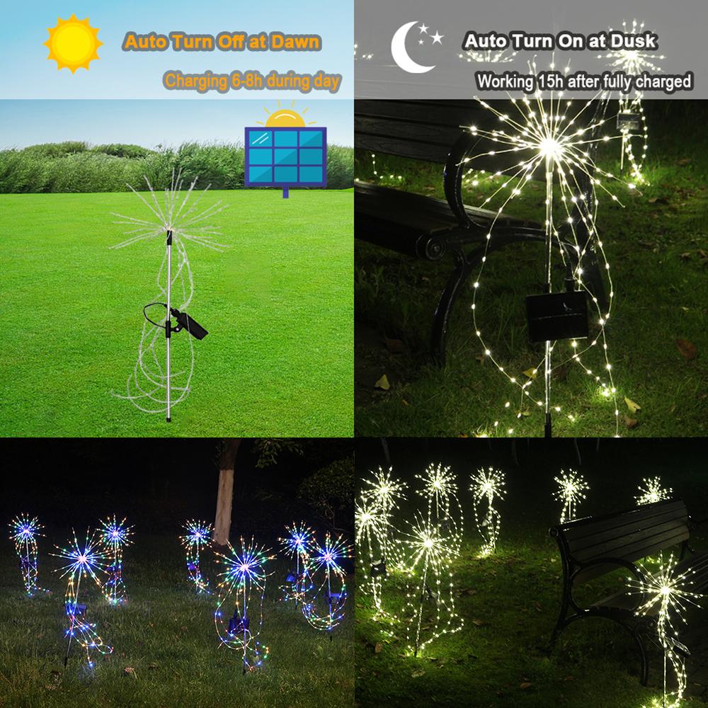 Solar Firework Light DIY Outdoor Garden Starburst Firework Lamp 200LED 35 Copper Wires Christmas String Light for Garden Decor