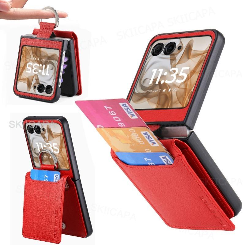 

Кожаный чехол с рисунком личи, многофункциональный, со слотами для карт, для Motorola Razr 60 50 Ultra 40 2025 Razr + 2024, с кольцом-держателем, противоударный, откидной Motorola Razr 40 Ultra