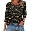 Women's Fashionable Casual Round Neck Seven Quarter Sleeve Halloween Printed Bubble Sleeve Top