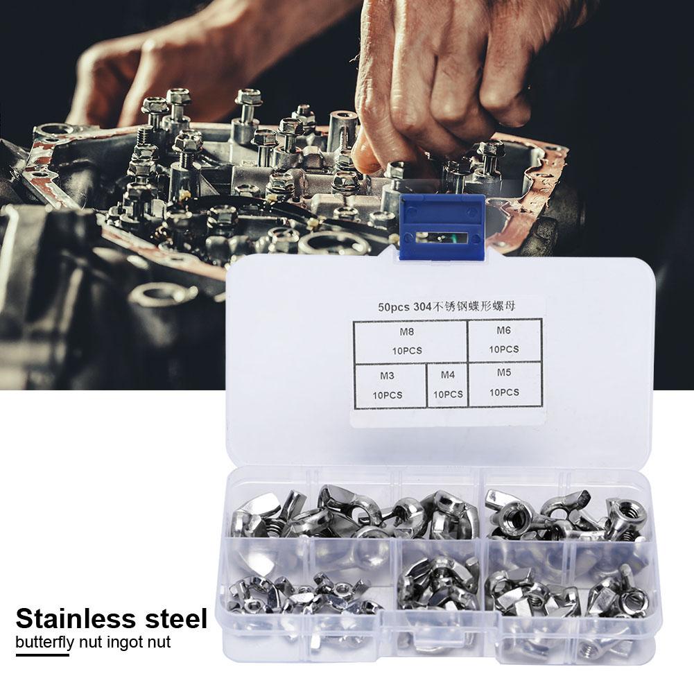 50 Peças Porca Borboleta Aço Inoxidável Porca Borboleta Aperto Manual M3 M4 M5 M6 M8 Kit de Fixadores
