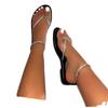 Fashion 2025 Summer Hot Sale Ankle Strap Women's Sandals Flip Flops Fashion Round Toe Flat with Bling Rome Sandals Beach Daily Plus Size