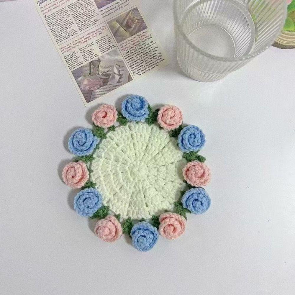 Heat Resistant Crochet Coasters Handwoven Coffee Table Cupmat Rose Placemat  Mother's Day Gift