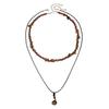 Artificial Turquoise Multilayer Collar Necklace With Geometric Pendant For Boho Women