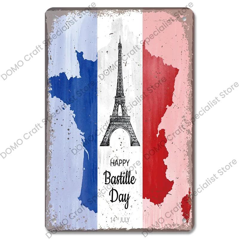 Vintage Paris City of Love Bastille Day Metal Tin Sign  French Wall Decor for Cafe Living Room Home  Retro Poster Plaque for Uni