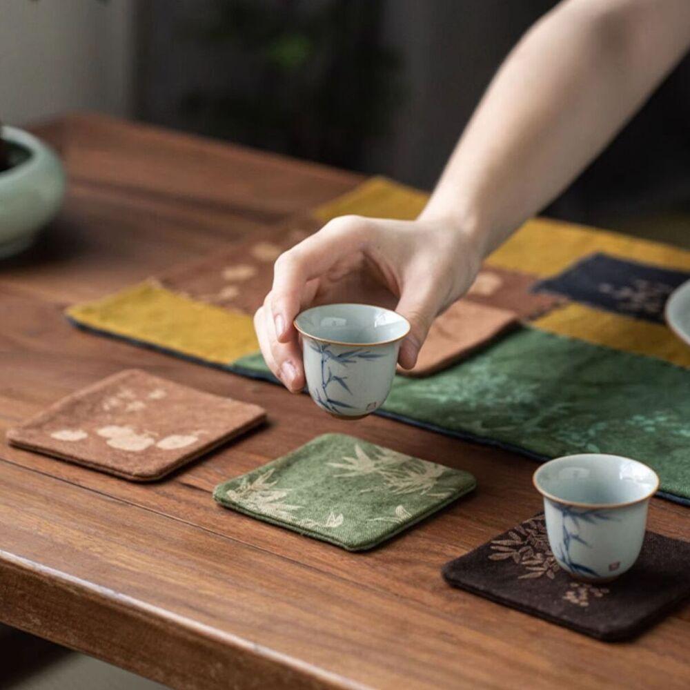 Vintage Watered Gauze Square Coasters Tie-dye Burn Flowers Non-slip Heat Insulation Placemats for Coffee Cups Teacup Holder Mats