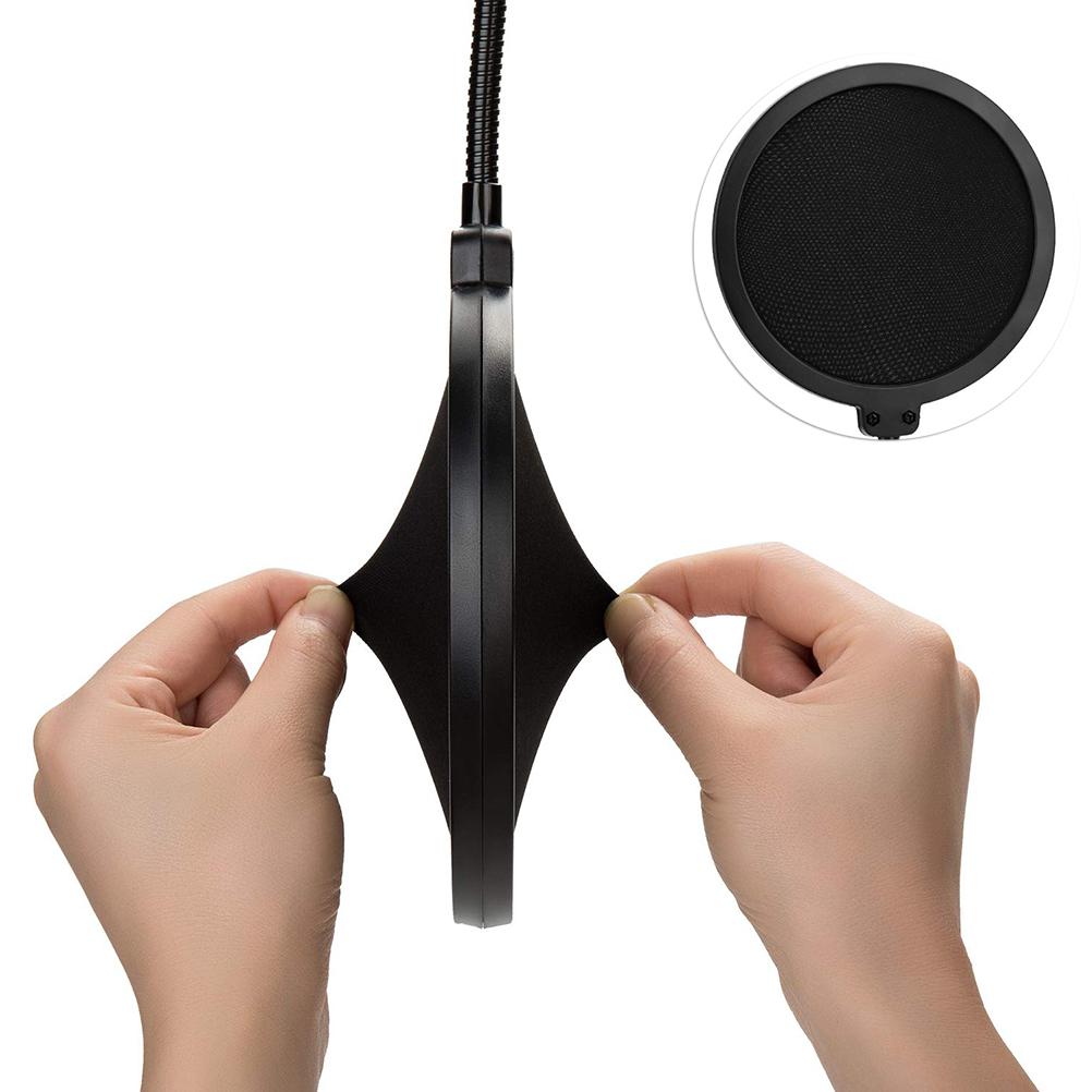 Microphone Filter Dual Layered Shield with Flexible 360°Gooseneck Clip Stabilization Arm