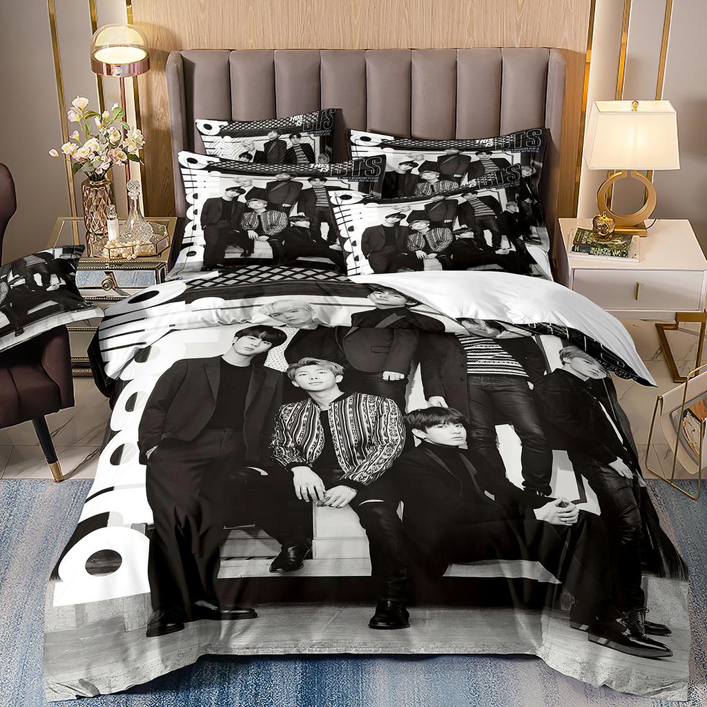 B-bts Men's group Music Duvet Cover Set Comfortable and Warm Bedding Set for Decorating Your Bedroom and Enhancing Home Life