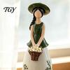Decorative Girl with Basket Figurine Nordic Style Resin Flower Basket, Creative Desktop Ornament Dried Arrangement Holder for Home Decor, Aesthetic
