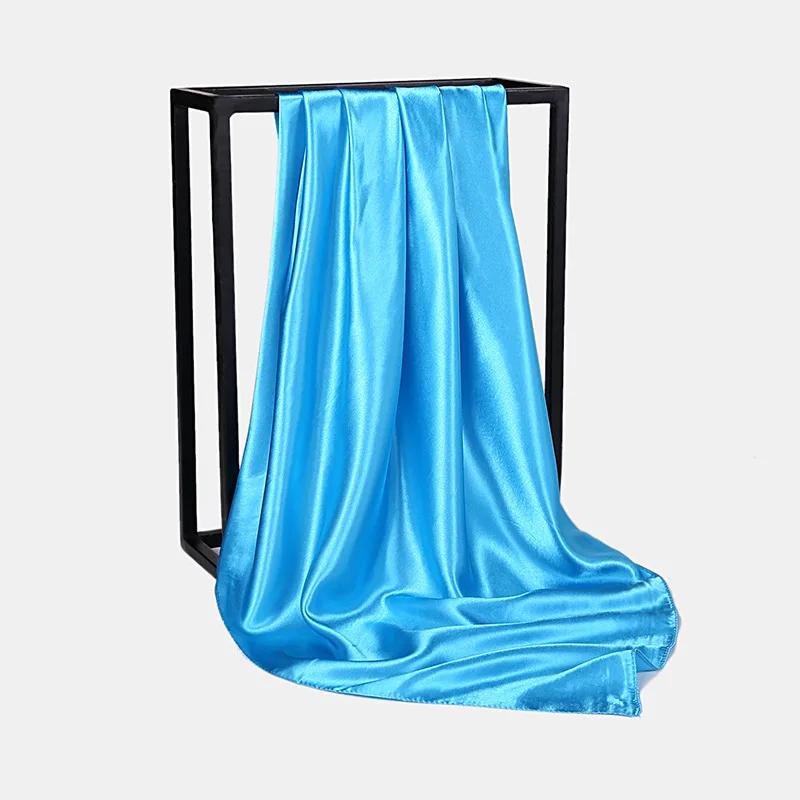 90Cm Solid Colors Neckerchief Hijab Scarf For Women Silk Satin Headband Hair Scarves Female Square Shawls Head Scarfs For Ladies