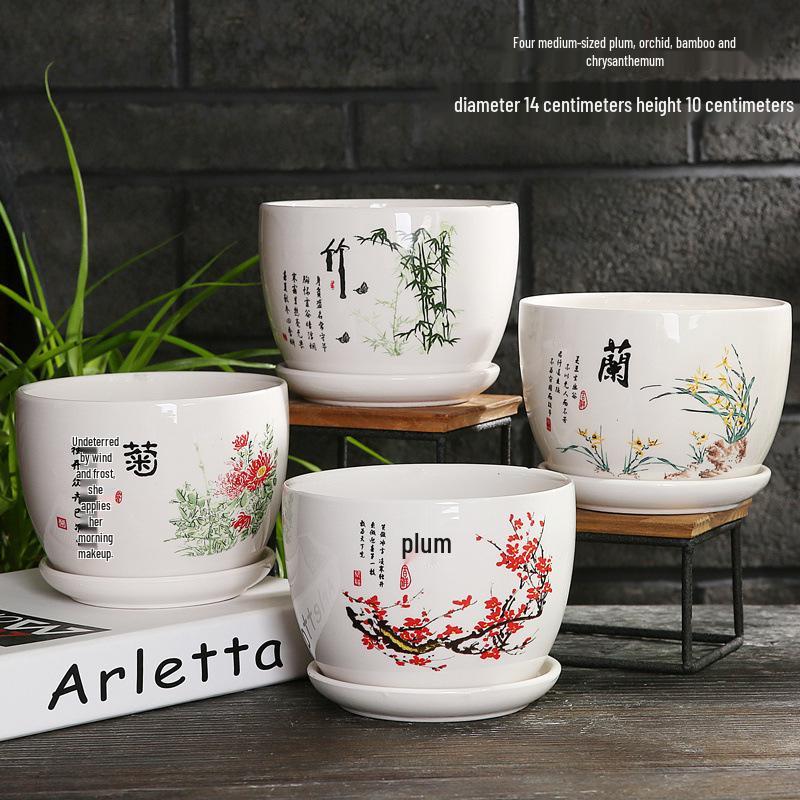 Simple Creative Ceramic Hanging Flower Pot with Tray - Large/Extra Large for Succulents and Green Pothos