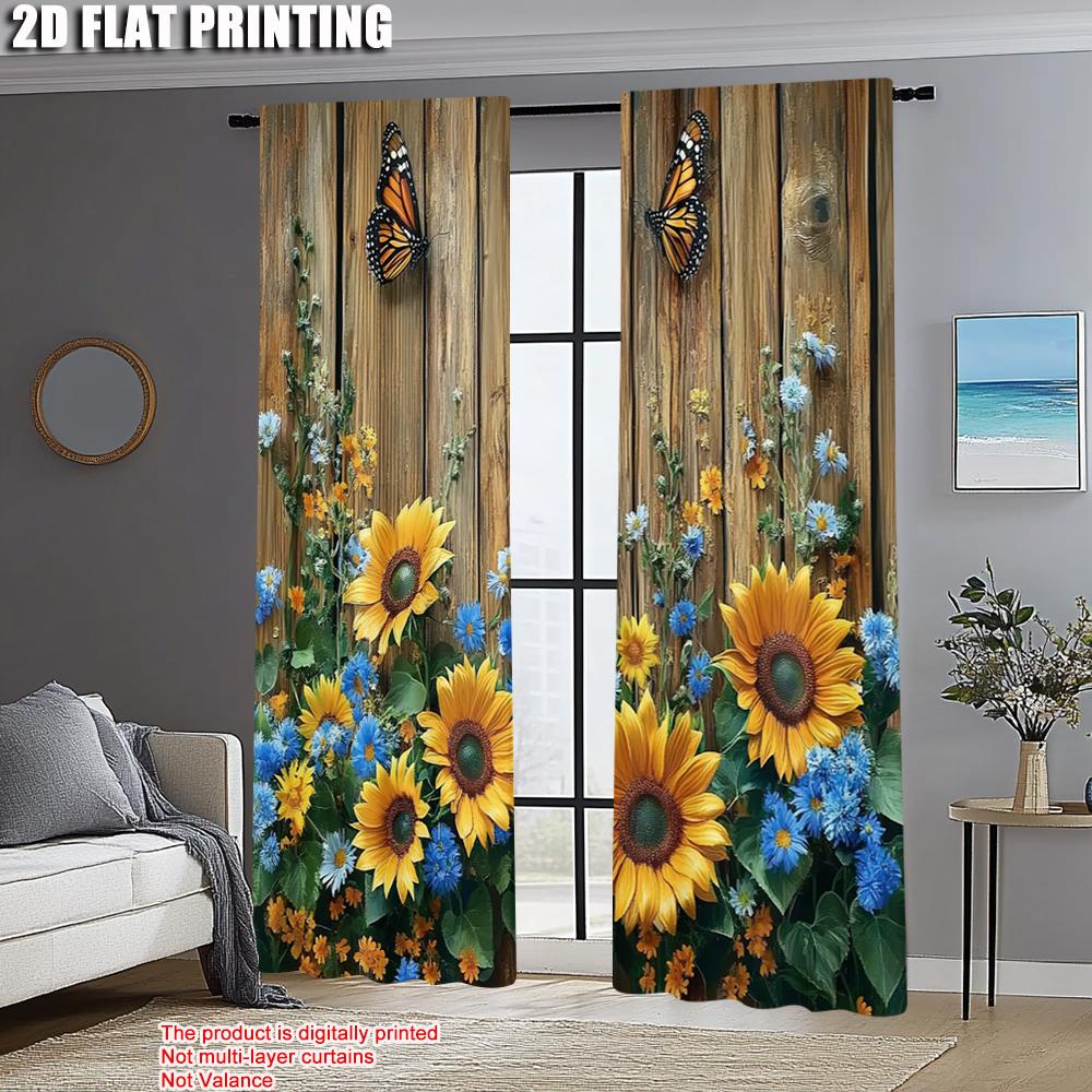 2pcs   Curtains Digital Printed  print Rustic Sunflower Machine Washable (without rod) Stuff Clearance Perfect for Bedroom