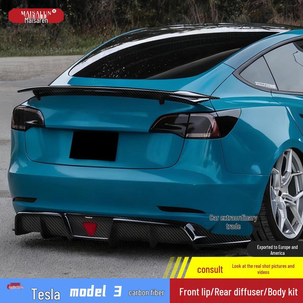 Tesla Model 3 C**T Style Carbon Fiber Body Kit: Front & Rear Lip Splitters.