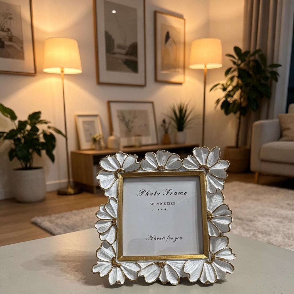 Cornice Portafoto Francese Vintage in Rilievo: Oro, Argento e Bianco, Resina di Alta Gamma, Doppia Dimensione per Decorazione della Camera da Letto o della Scrivania.