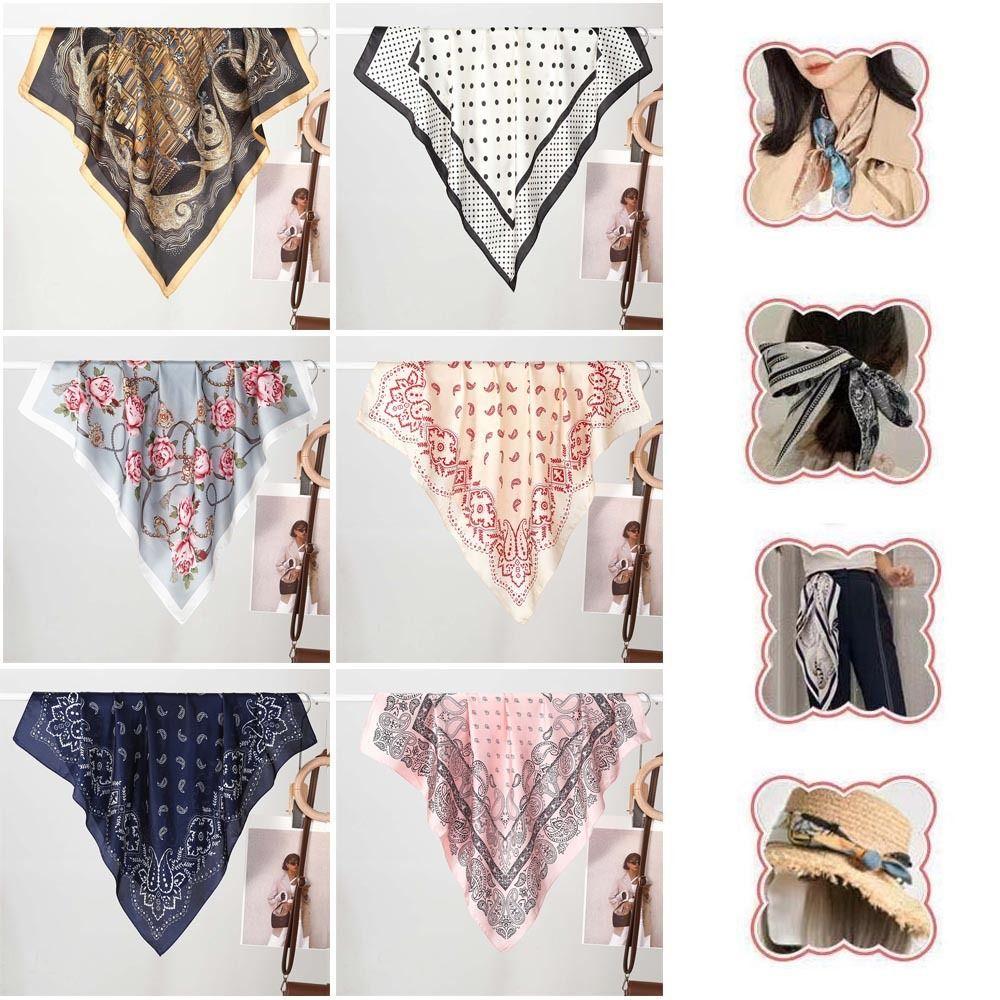 70x70cm Imitation silk Silk Scarf Print Bandana Women Hijab  Spring