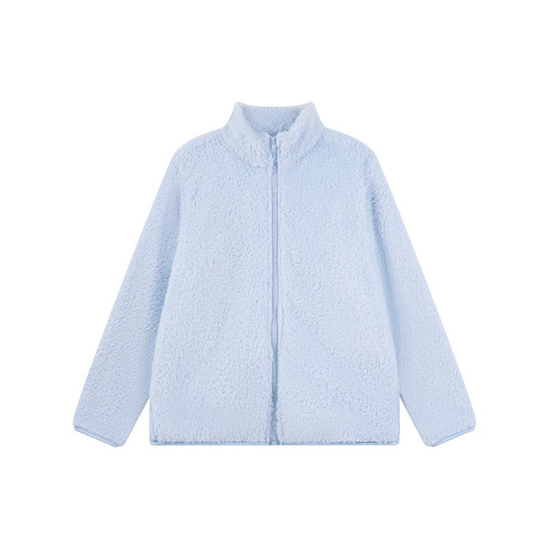 

2024 Осень/Зима Универсальное Длинное Флисовое Пальто со Стойкой – Теплая Повседневная Куртка на Молнии. 3XL (100-115 kg) светло-синий