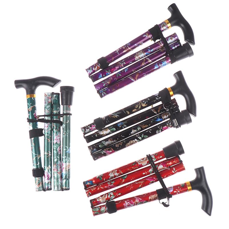 1Pc Aluminum Alloy Five-Section Folding Cane T Handlebar Safety Walking Stick