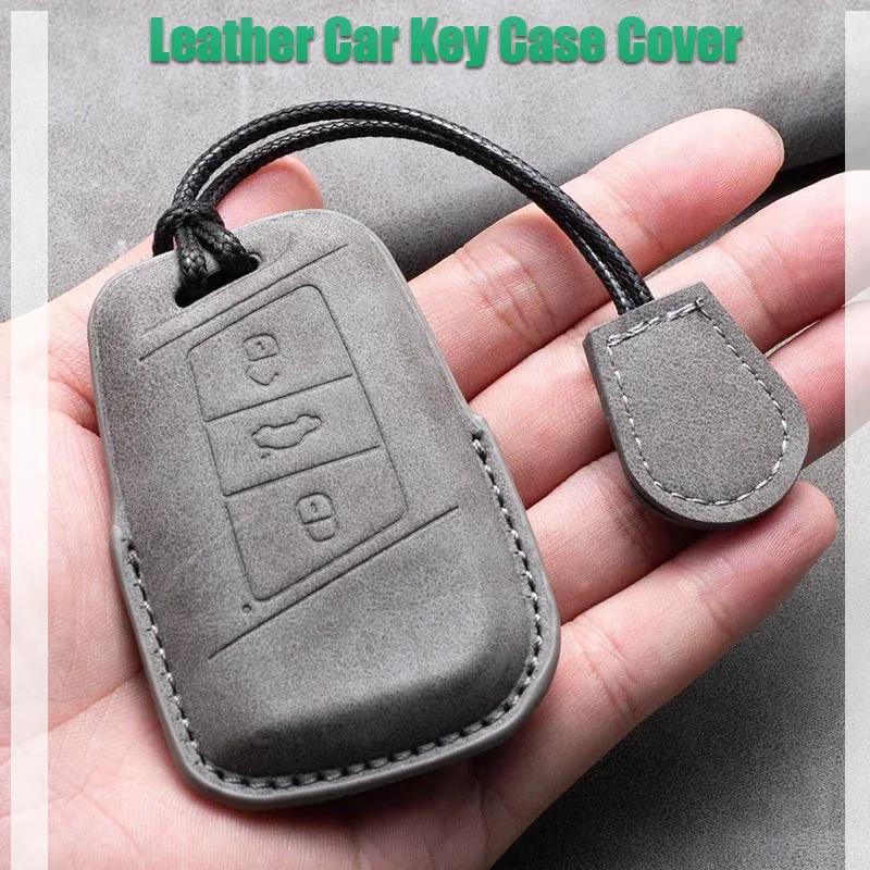 Leather Car Key Case Cover Fob Keychain For Vw Volkswagen Golf 7 Mk7 Tiguan Mk2 For Ateca Leon Fr Ibiza Skoda Octavia Kodiaq