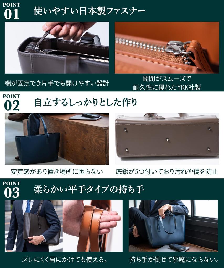 BARBERINI Men's Genuine Leather Business Tote Bag with Large Capacity, Freestanding YKK Zipper (Navy Blue)