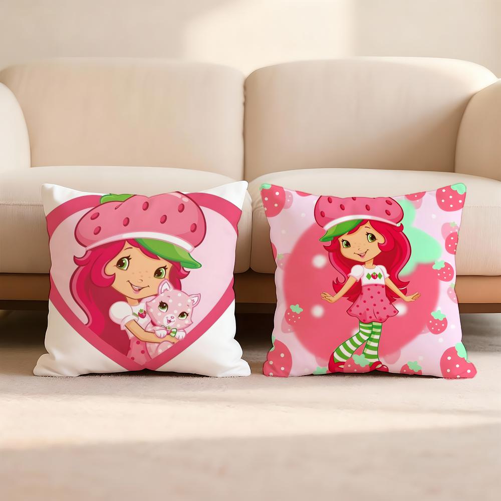Cartoon S-Strawberry S-Shortcake Cushion Cover Home & Car Multi-Scene Pillow Cover - Reversible, Soft & Durable for Daily Use