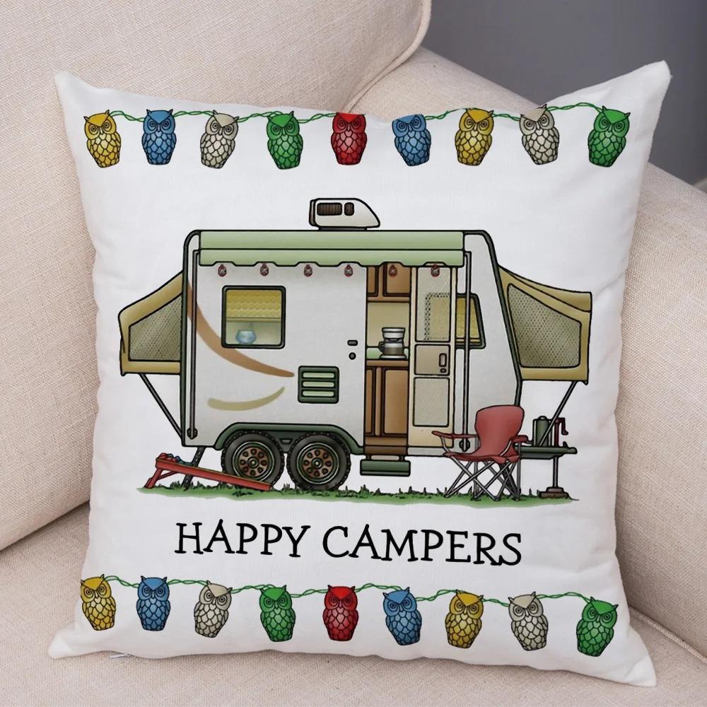 Cartoon house travel car camper series cushion cover pillowcase decoration life home pillowcase suitable for sofa bedroom room