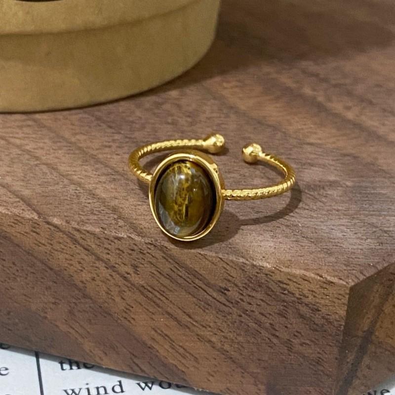Elegant Retro Tiger Eye & Turquoise Open Ring for Women - Versatile, High-End, Simple Design.