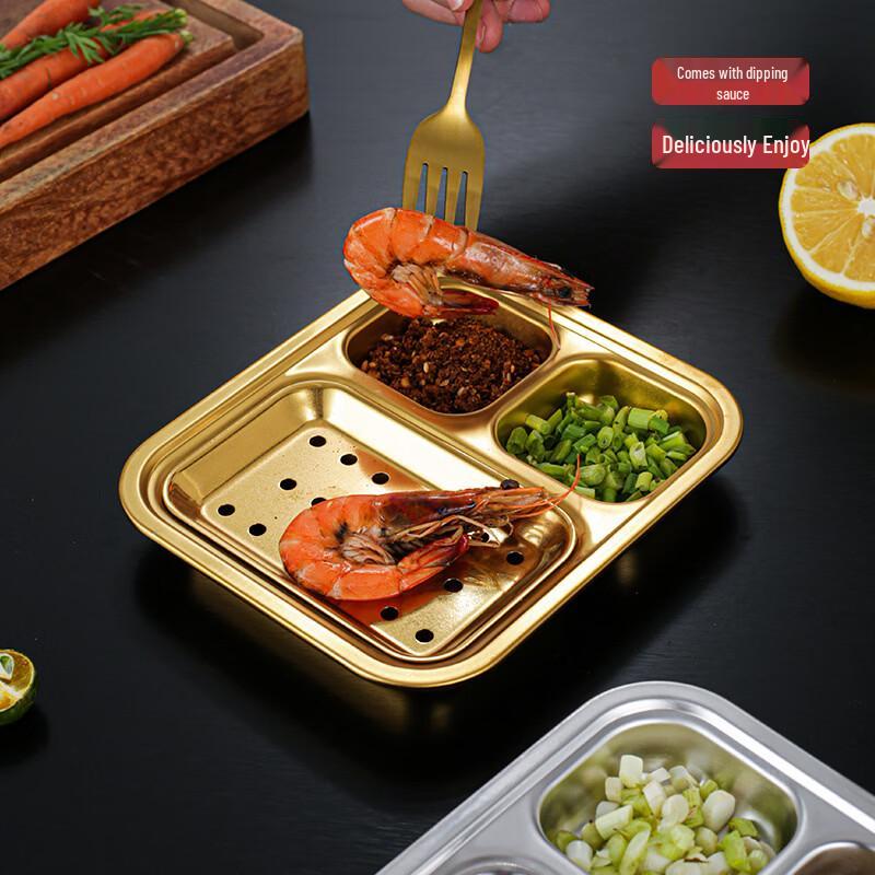 ZISIZ Gold Stainless Steel 3-Compartment Serving Plate