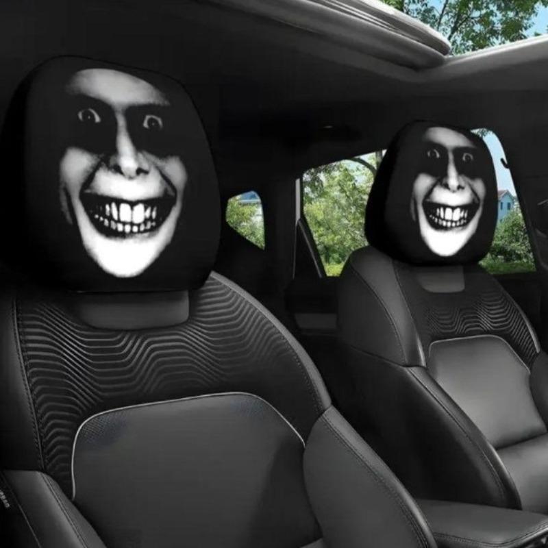 Dekorative 2er-Packung Waschbares Polyestergewebe Halloween-Gesicht Aufgedruckte Auto-Kissenbezug Weich Bequem Auto-Sitz Kopfstütze Kissenbezug