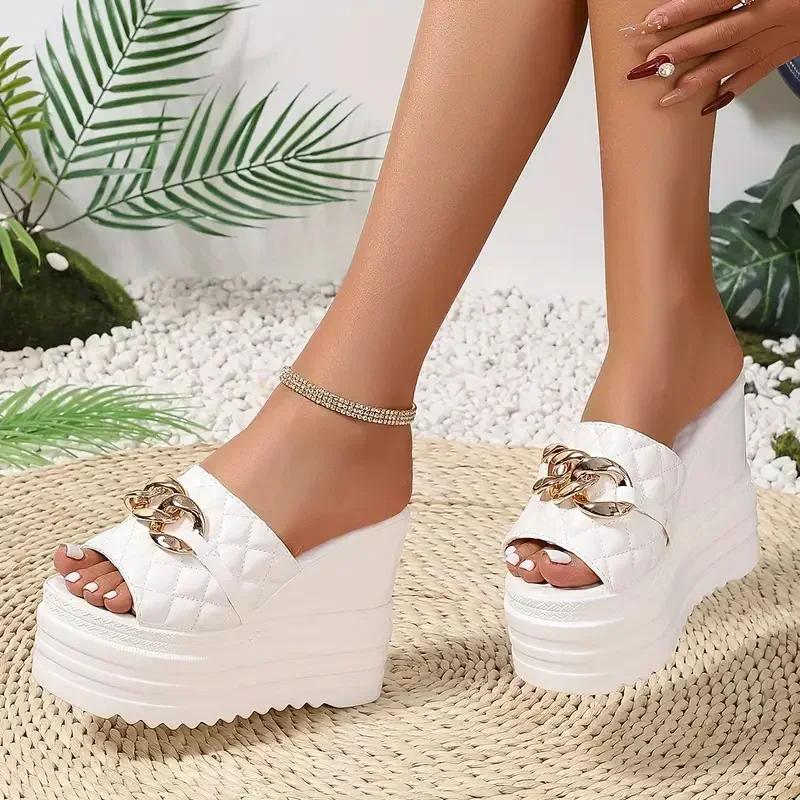 

2025 New Women Wedge Sandals Casual Platform Slides Women Fashion Leisure Sandals Luxury Soft High Heels Shoes Zapatos De Mujer 34 белый
