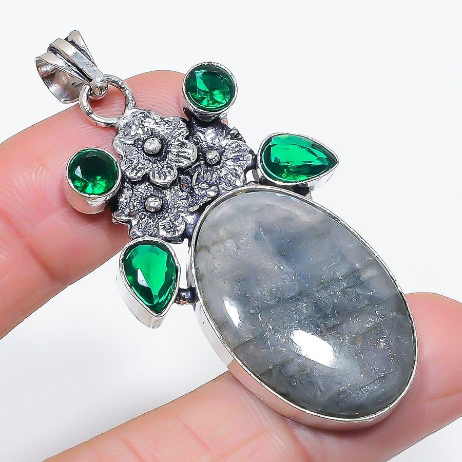 

Natural Labradorite, Diopside 925 Sterling Silver Jewelry Pendant 2.36 e4l70