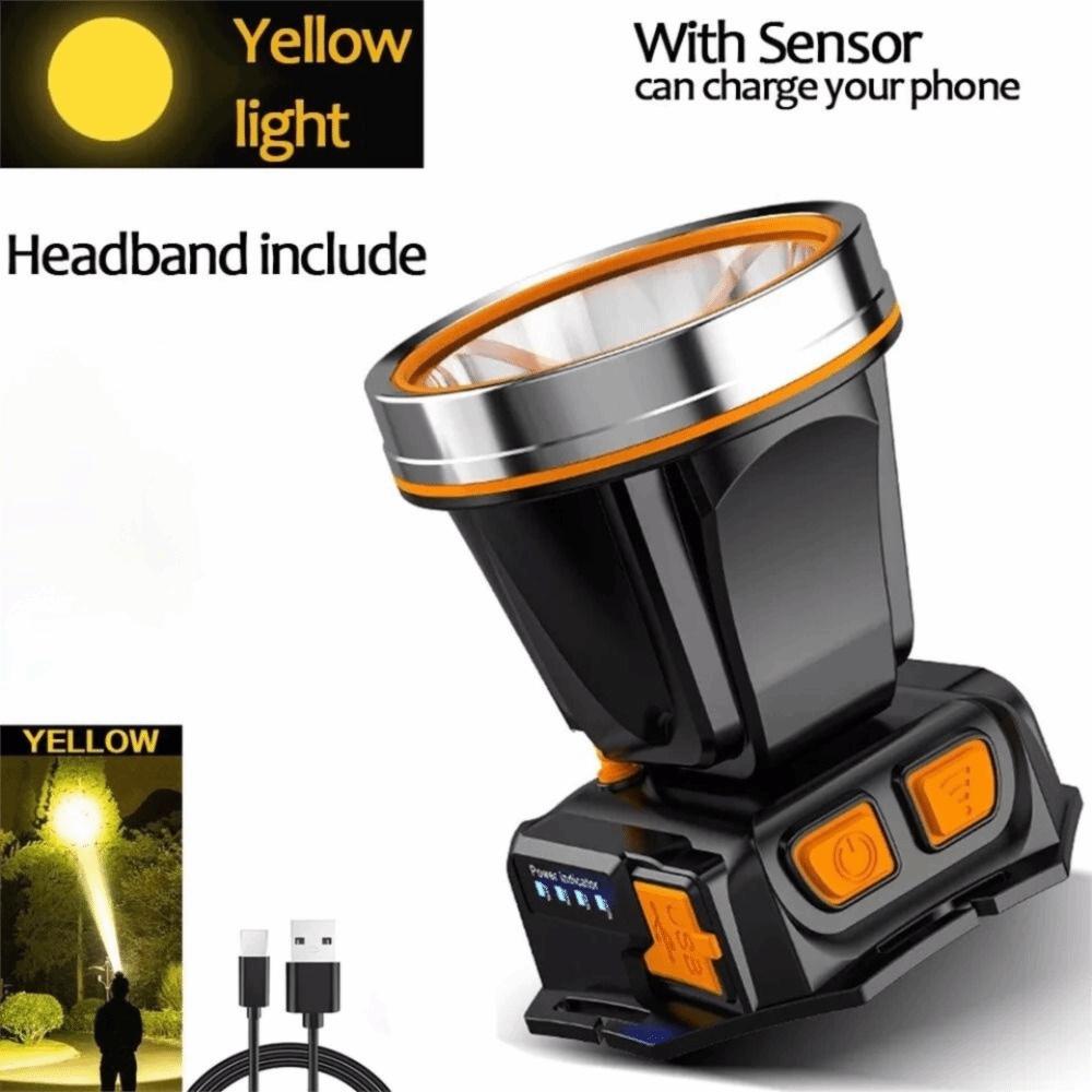 

USB Rechargeable Smart Sensor Head Lamp Super Bright Head Flashlight Sensor Headlights Outdoor Use T120 Yellow Light