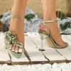 Elegant Flower Decoration High Heeled Sandals Women Green Narrow Band Thin Heel Brand Designer Shoes Sexy Banquet Dress Shoes