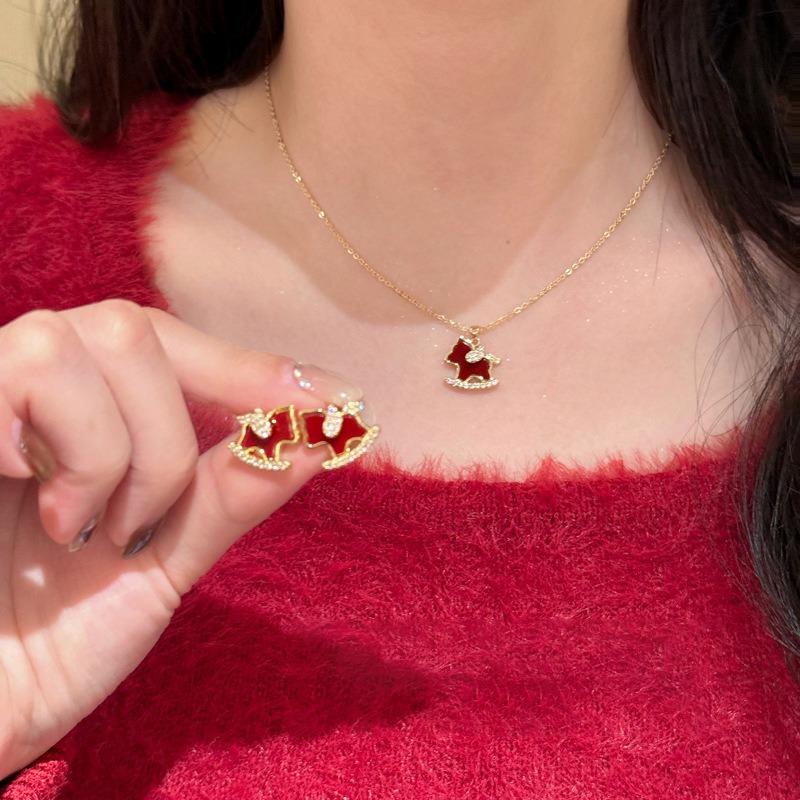 K Real Gold Electroplated Zircon Pony Necklace Earrings New Chinese Natal Year Jewelry Set Light Luxury Temperament Jewelry
