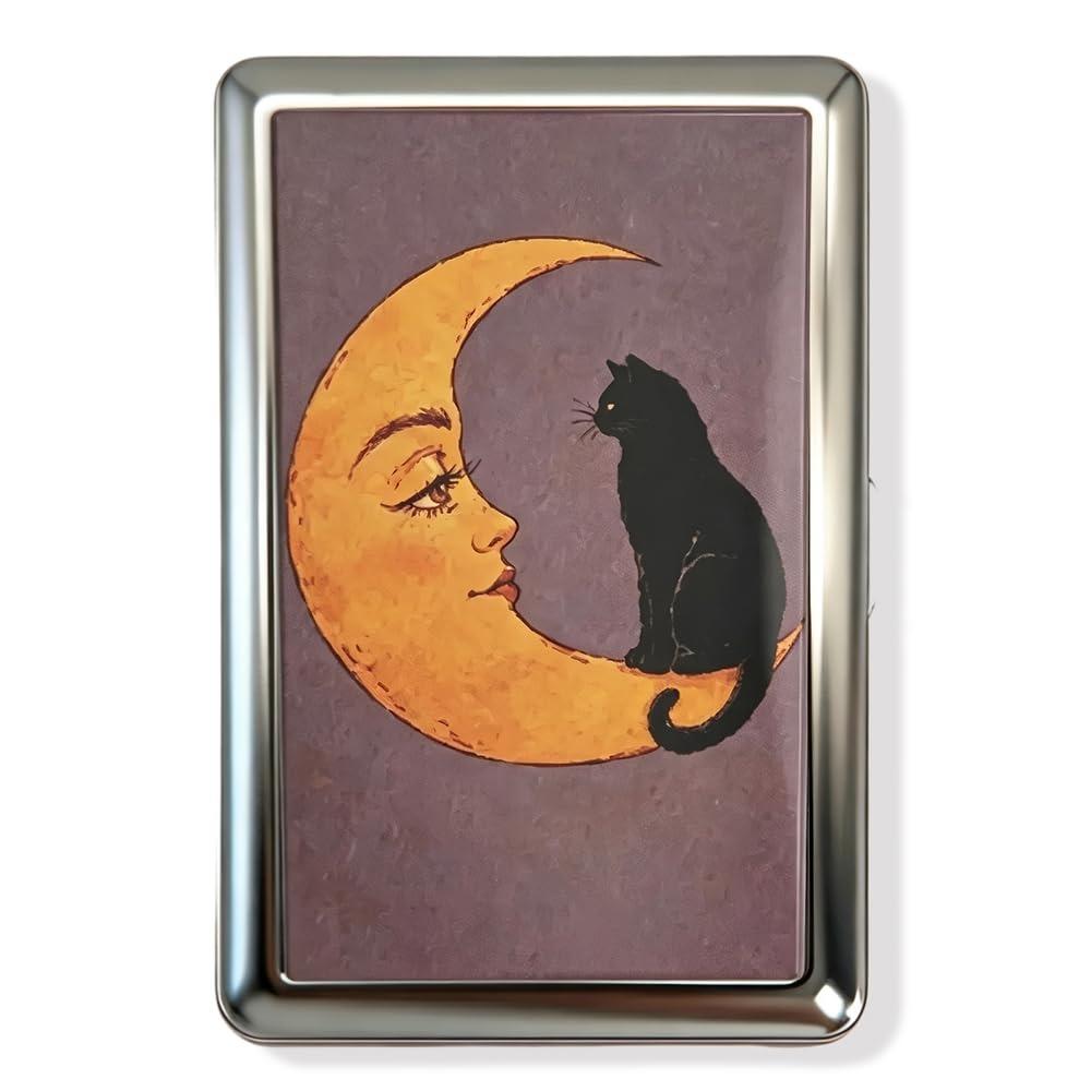 Nouveau Étui à Cartes Métal Vintage Compact Portable Boîtier Métallique Ouverture à Rabat Porte-Cartes Imprimé Vintage Porté Poche